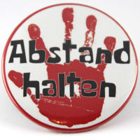 Abstand halten red hand Button 59mm