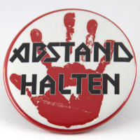 Abstand halten Button red hand METAL 59 mm