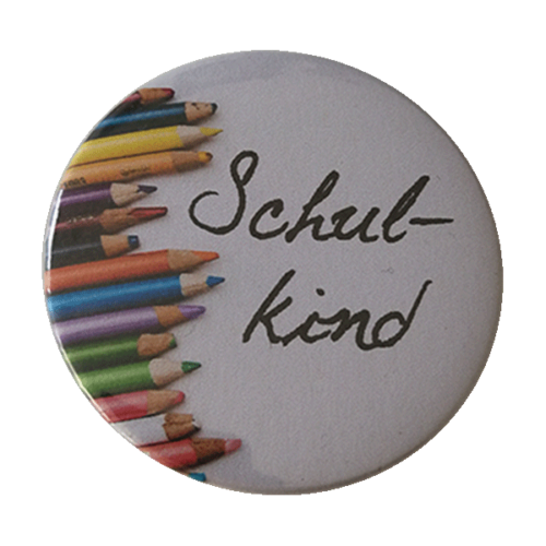 Schulkind Button mit Bleistiftmotiv